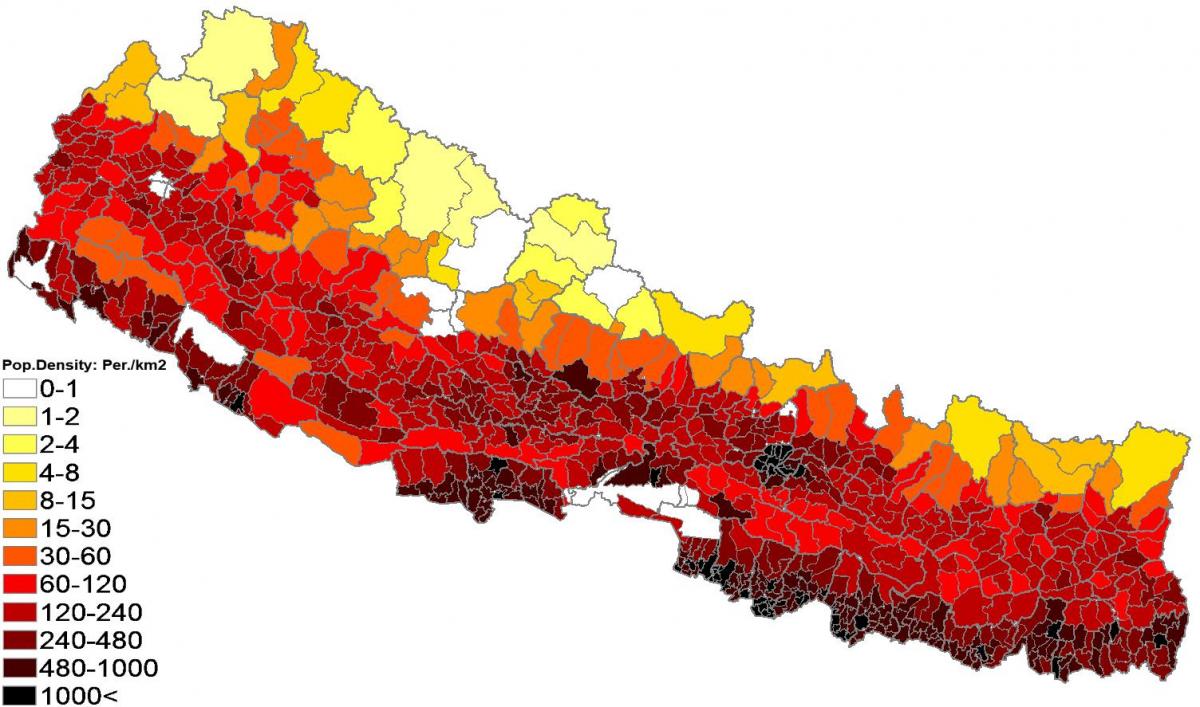 nepalin väestön tiheys kartta