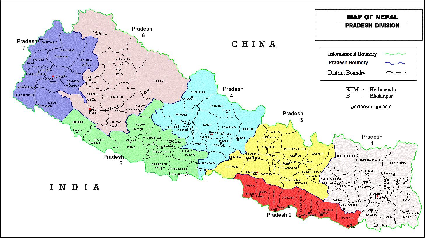 Nepal 7 pradesh kartta - 7 pradeshin osavaltiossa nepalin kartta  (Etelä-Aasia - Aasia)