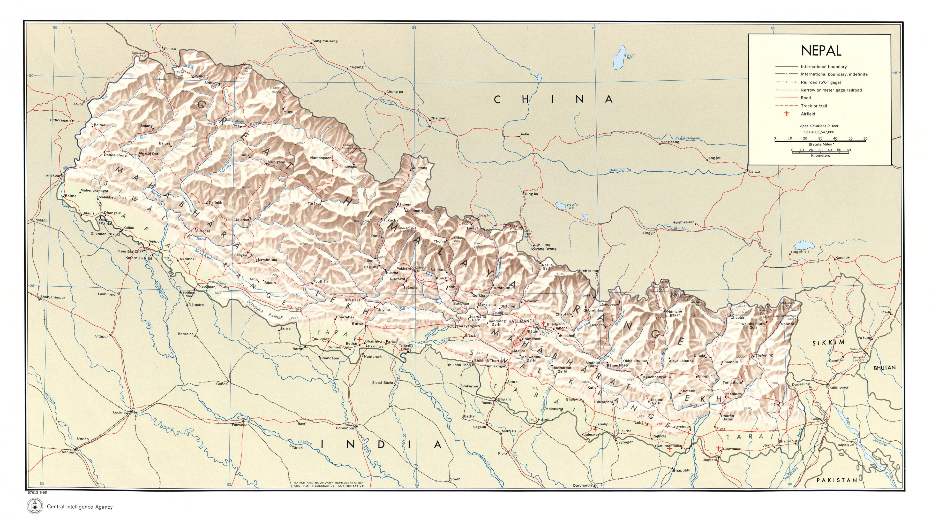 Nepalin juna kartta - Nepal juna reittikartta (Etelä-Aasia - Aasia)