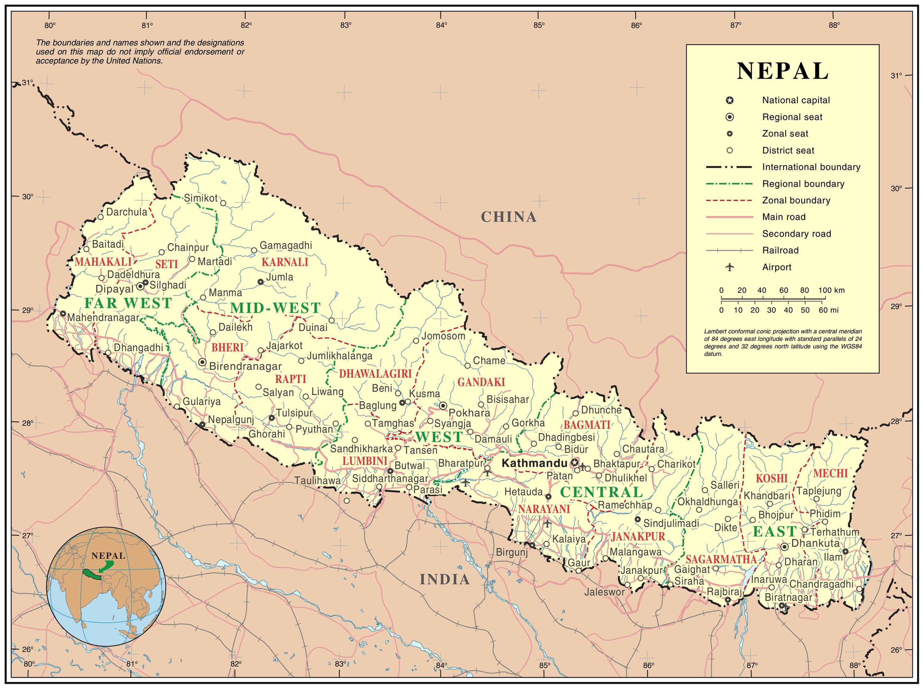 Nepalin tiet kartta - Intian ja nepalin rajalla tie-kartta (Etelä-Aasia -  Aasia)