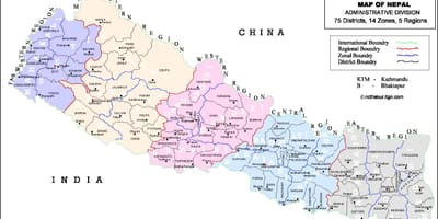 Nepalin 75 district kartta