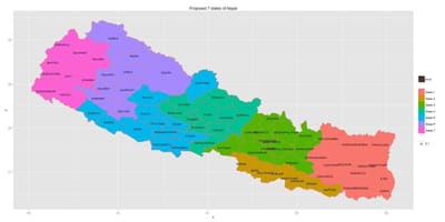 Kartta nepalin kanssa seitsemän valtiota