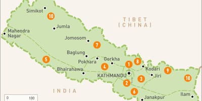 Nepal kartta-alueiden kanssa
