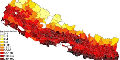 Nepalin väestön tiheys kartta