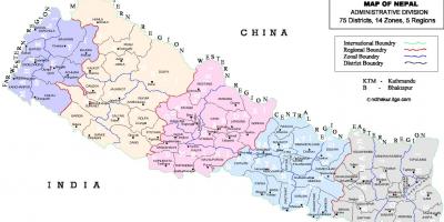 Nepalin poliittisen kartta kanssa piirit